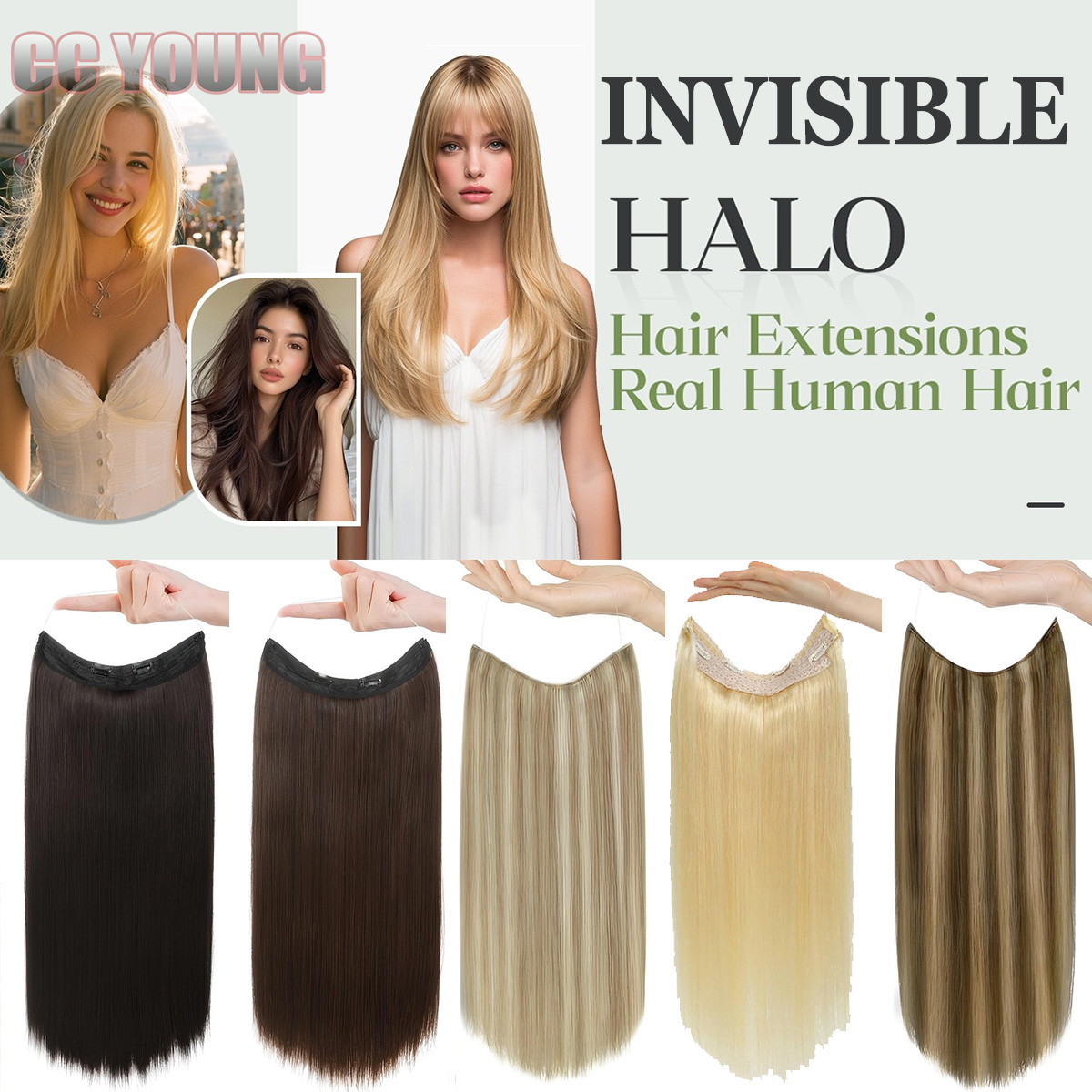 Невидимые накладные пряди Halo – обзор и цена Seamless Clip In Hair Extensions Human Hair