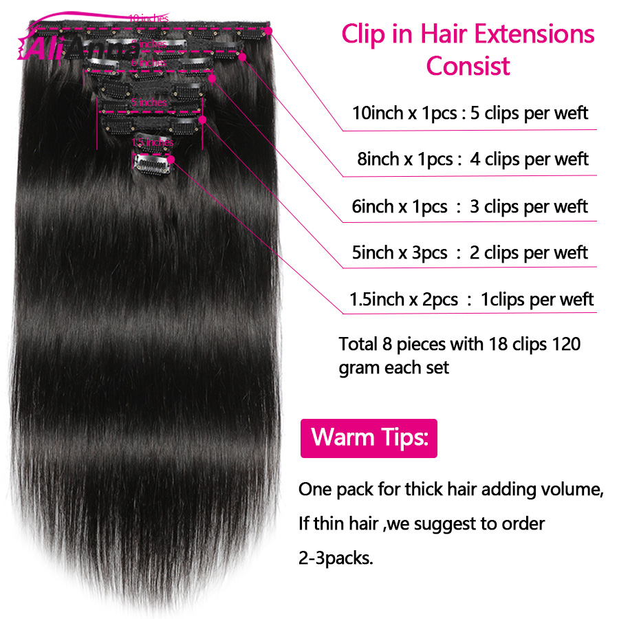 Прямые заколки для наращивания – обзор и цена Seamless Clip In Hair Extensions Human Hair